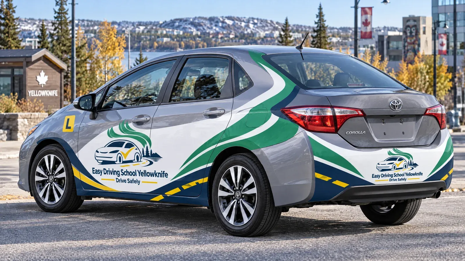 Easy Driving School training car, rear three-quarter view