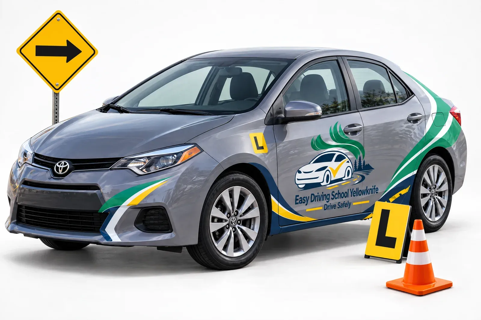 Easy Driving School training car with practice sign and cone